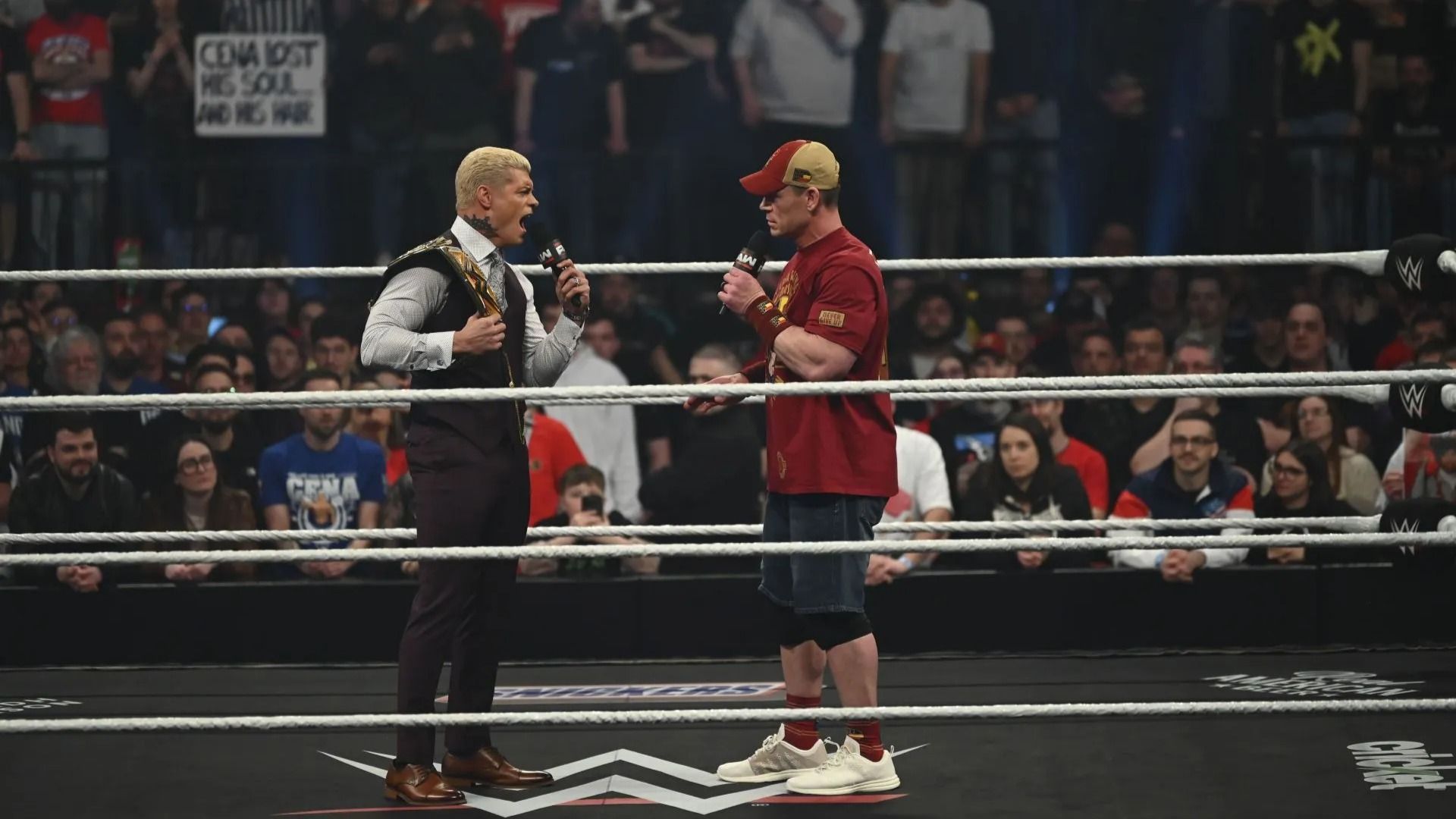 Cody Rhodes and John Cena face off during Monday Night RAW - Source: Getty