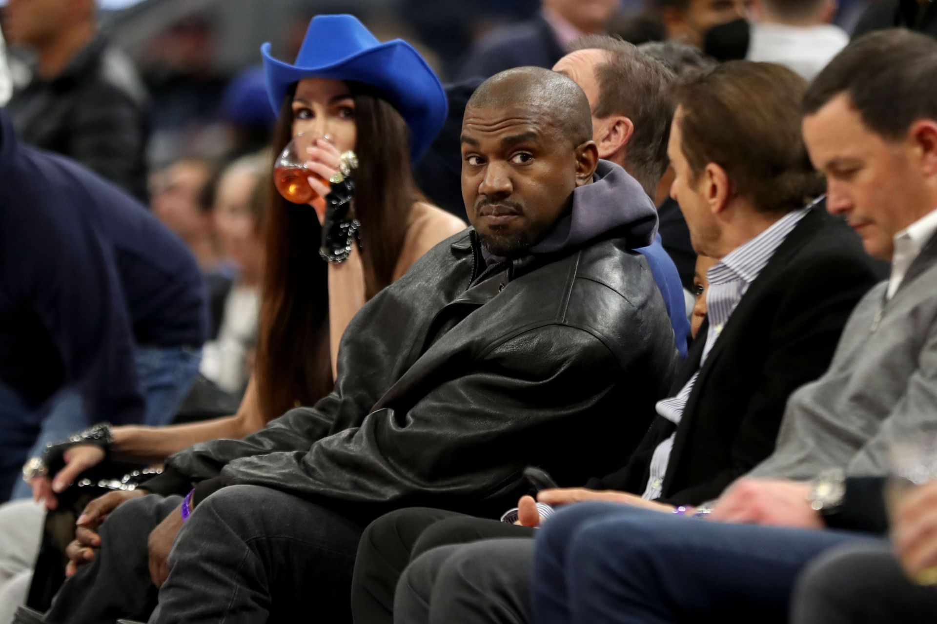 Kanye West and son watch game with Golden State Warriors co-owners - Source: Getty