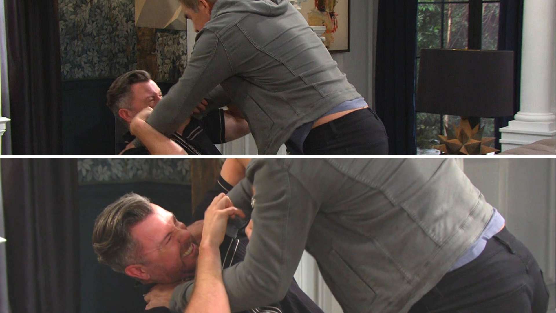 ﻿Days of Our Lives&#039; Rafe strangling EJ. | Image Source: Peacock