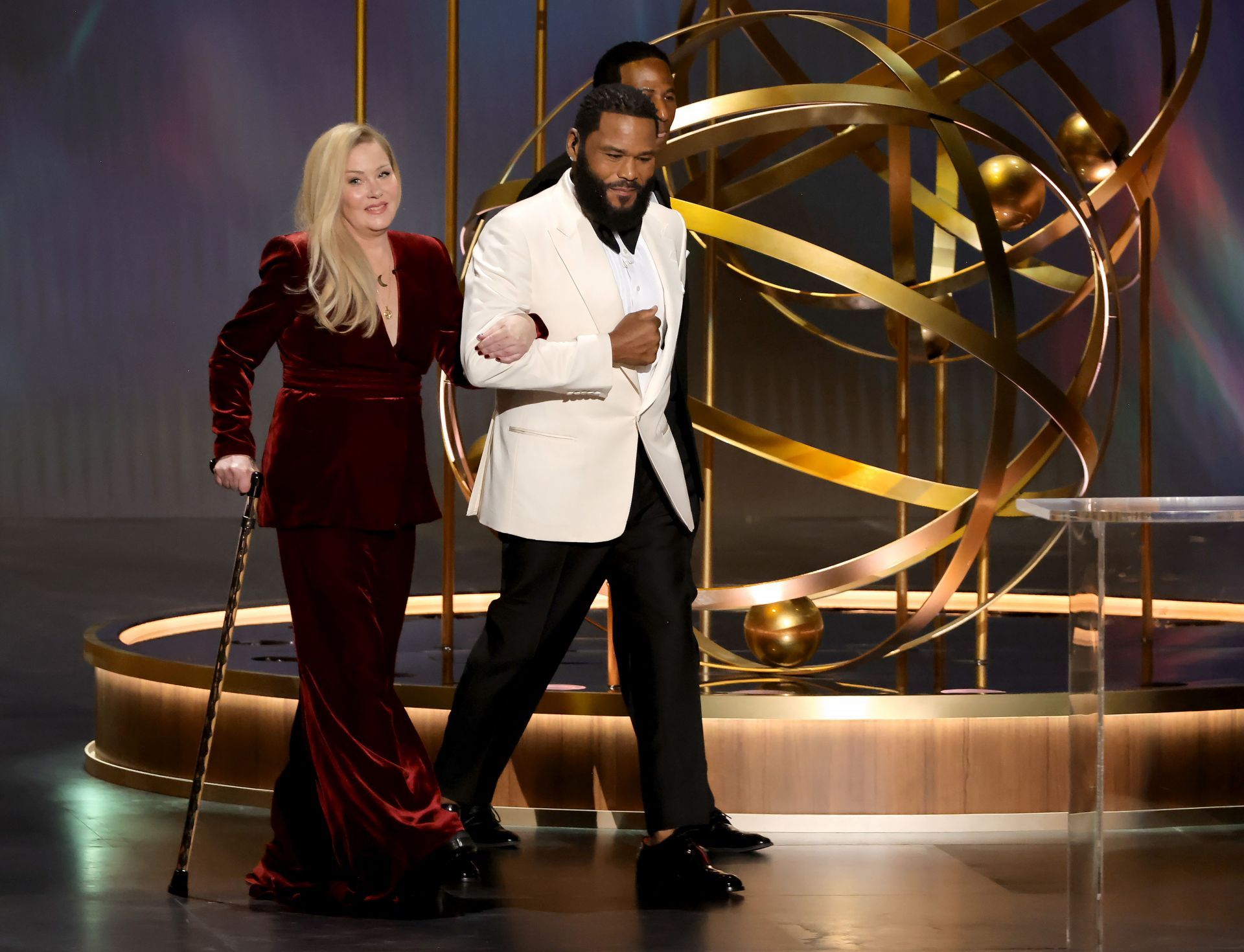 Christina Applegate arriving onstage during the 75th Primetime Emmy Awards on January 15, 2024. (Image via Getty)