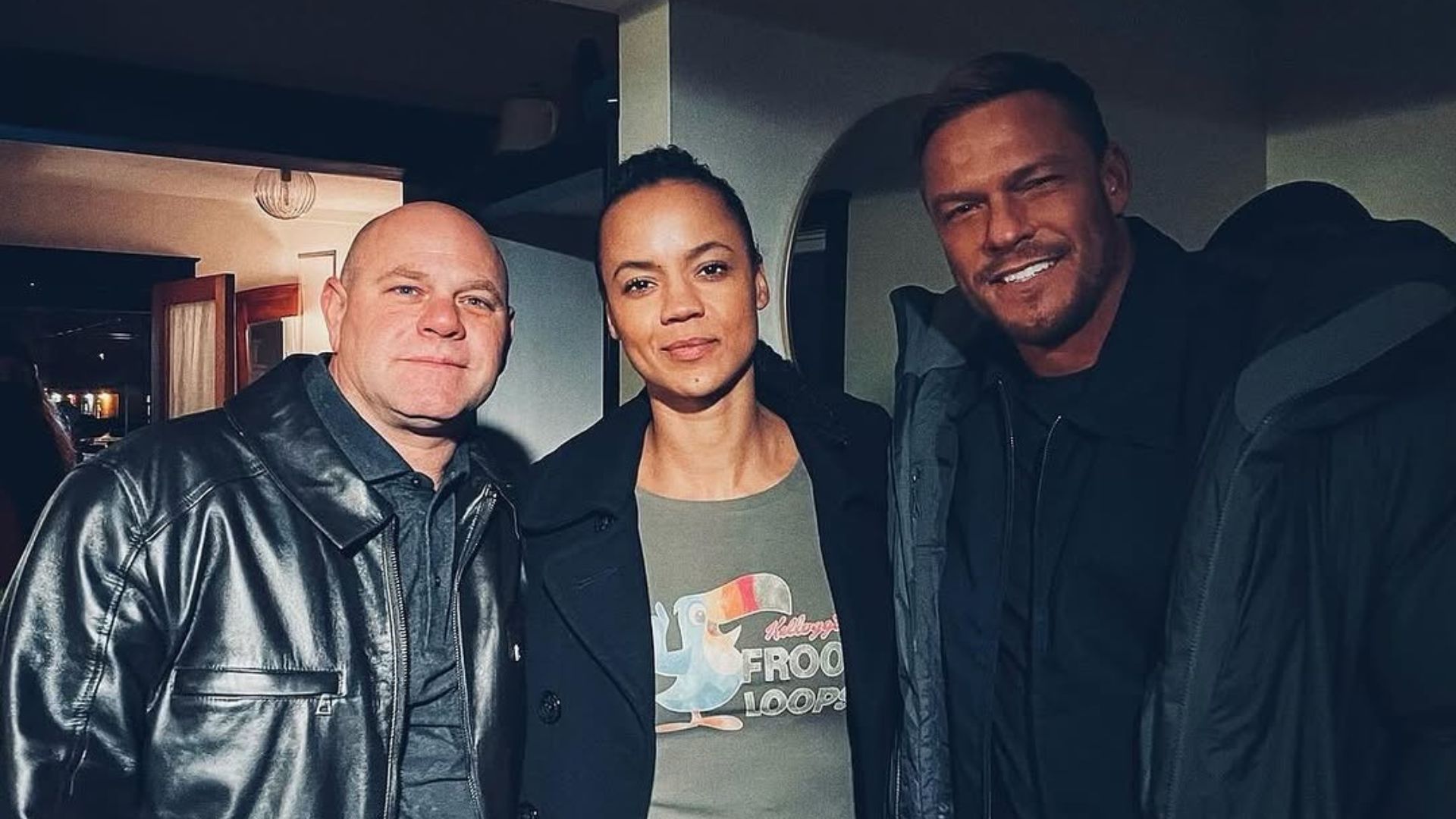 Domenick Lombardozzi with Maria Sten and Alan Ritchson (image via Instagram/@domenicklombardozzi)