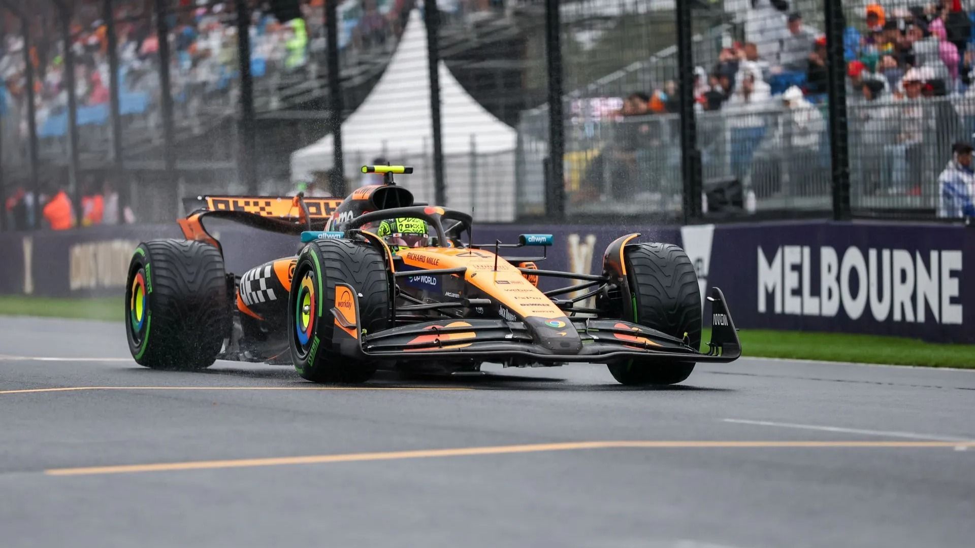 Lando Norris of Great Britain drives the (4) McLaren MCL39 Mercedes to the grid - Source: Getty