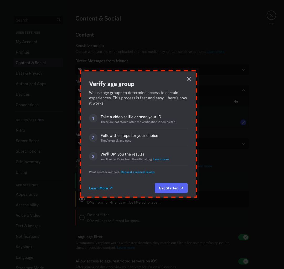 An example of a window on Discord.