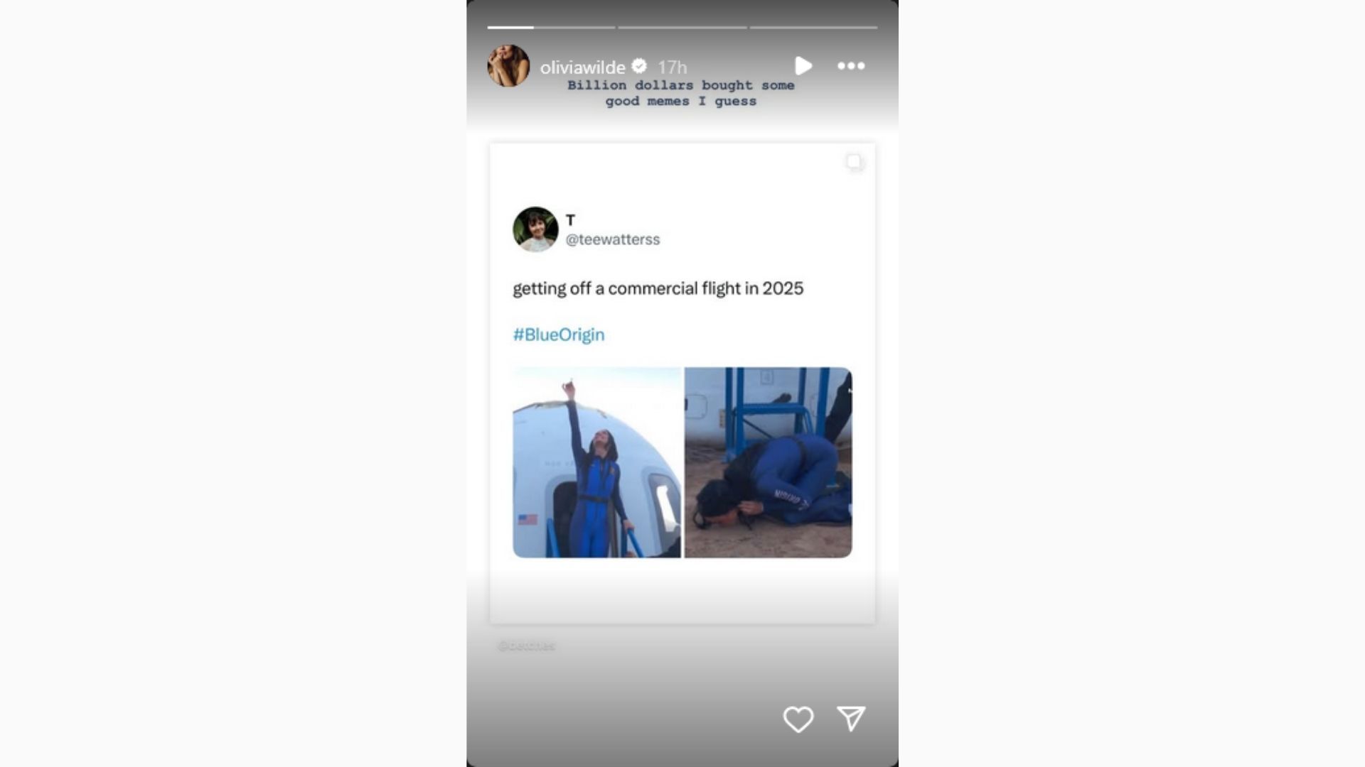Olivia Wilde reacts to Blue Origin space mission (Image via Instagram/Olivia Wilde)