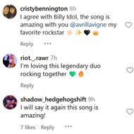 Fans react to Avril Lavigne & Billy Idol's new song. (Image via Instagram/@billyidol)