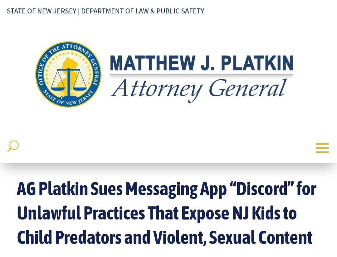 The lawsuit was filed against Discord in the State of New Jersey, USA.
