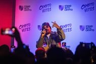 Nonprofit Stand With Crypto, holds a get-out-the-vote rally featuring the rapper Nas (image via Getty)