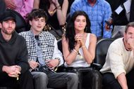 Timothée Chalamet and Kylie Jenner at the Lakers game (Image via Getty)