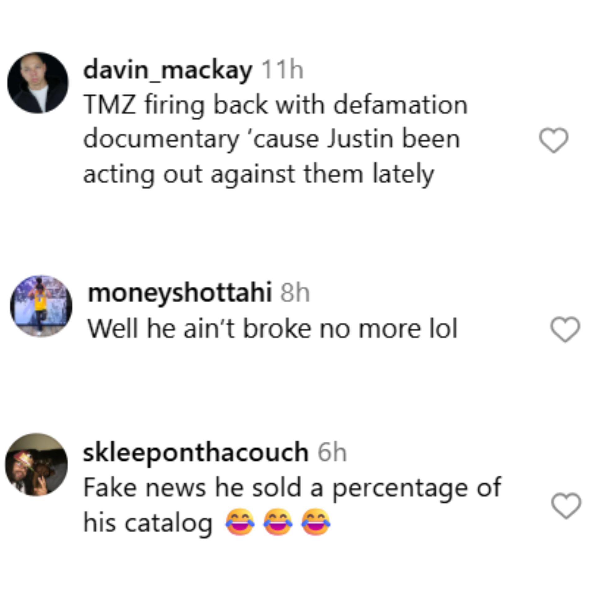 Users react to TMZ&#039;s report on Justin Bieber. (Image via Instagram/@bigmoufmedia2)