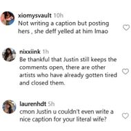The internet reacts to Justin's post. (Image via Instagram/@justinbieber)