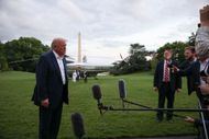 President Trump speaking to press members - Source: Getty