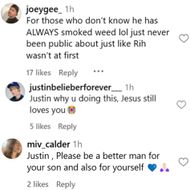 Fans react to Justin Bieber's post. (Image via Instagram/@justinbieber)