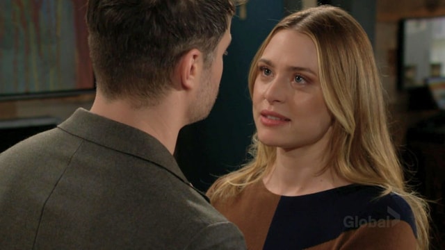 Kyle (Michael Mealor) might want to look deeply into Claire&#039;s (Hayley Erin) eyes on The Young and the Restless | Image: CBS