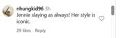 Fan reaction to Jennie's latest fashion feat (Image via Instagram)