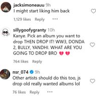 Fans react as Ye hints at Yandhi's release. (Image via Instagram/@bars)