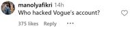 The internet reacts to Vogue's post. (Image via Instagram/@voguemagazine)