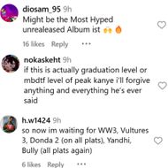 Fans react as Ye hints at Yandhi's release. (Image via Instagram/@bars)