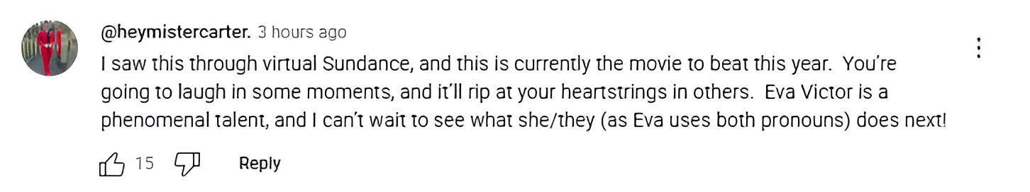 User @heymistercarter.&#039;s comment (Image Source: Screenshot via YouTube @A24)