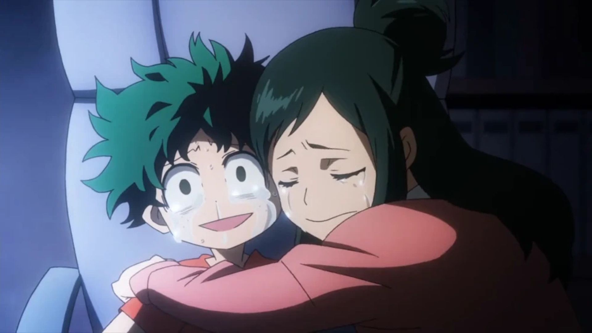 Deku and his mother as seen in the My Hero Academia anime 