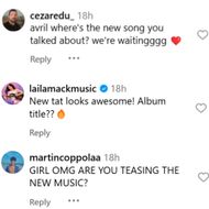 Fans react to Avril Lavigne's post. (Image via Instagram/@avrillavigne)