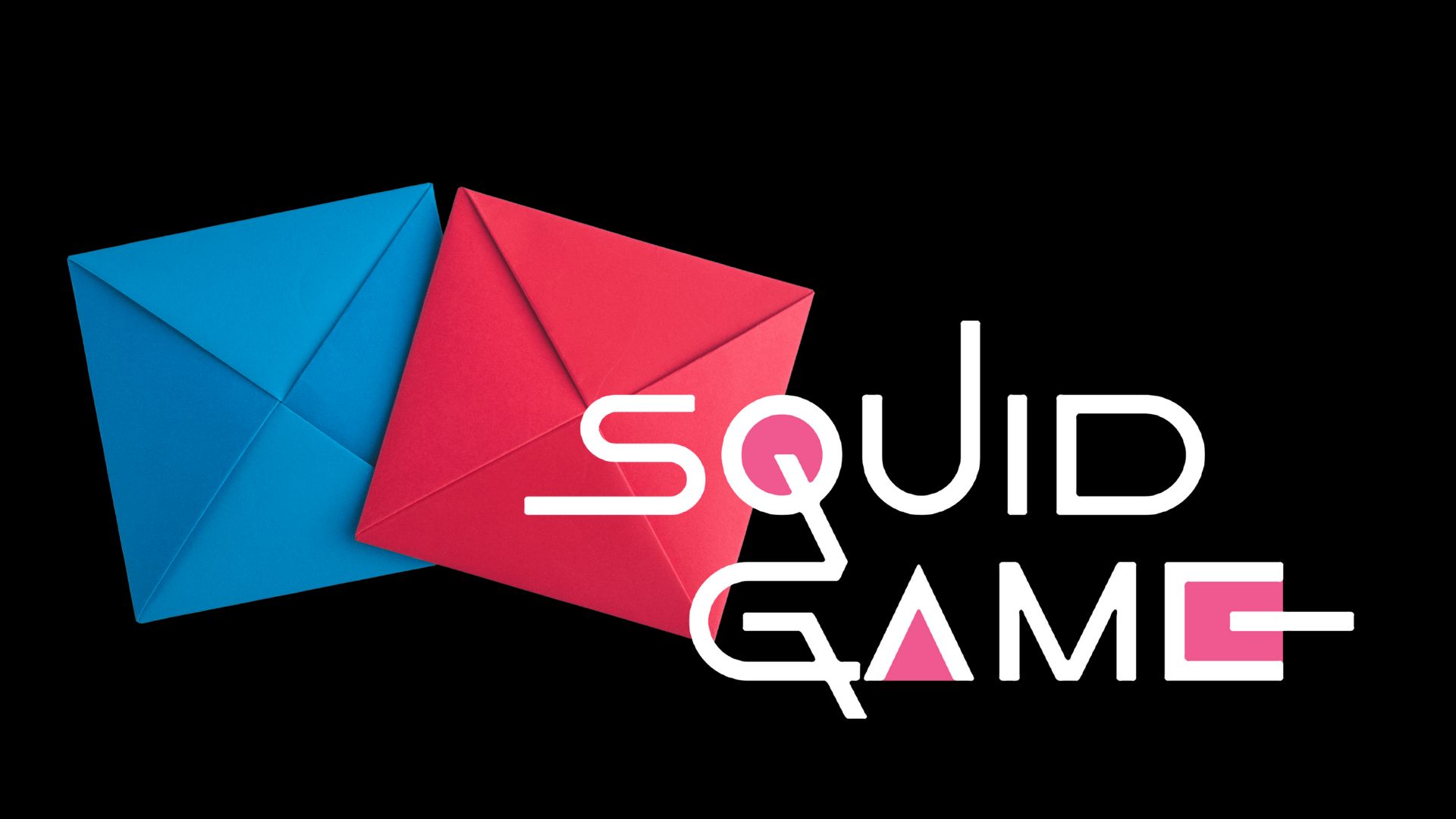 Ddakji (딱지) origami papers + Squid Game logo | IMages via: Canva/Netflix
