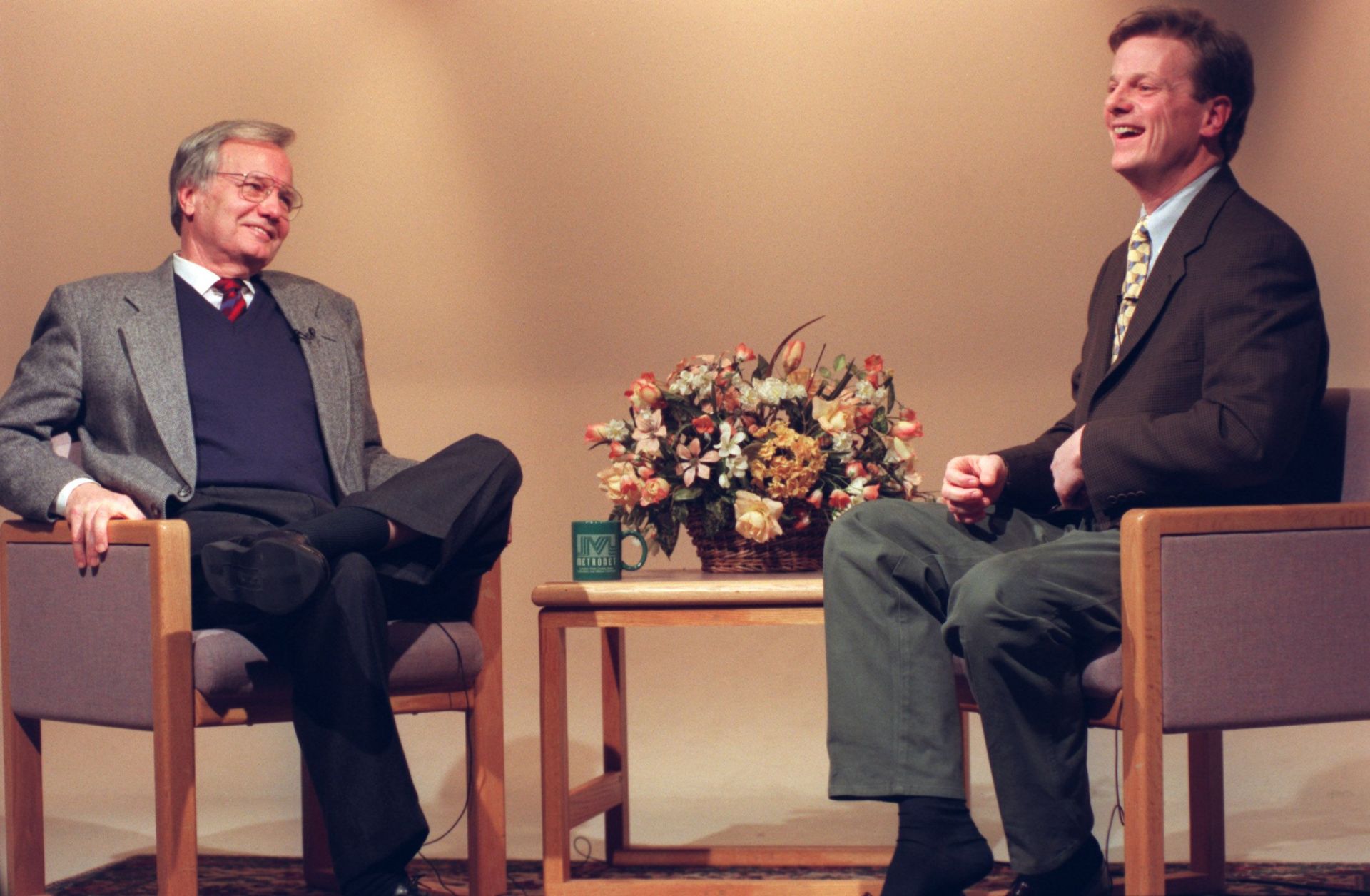 William Cope Moyers. -- (Left to right) Bill Moyers and his son, William Cope Moyers, relax immediately after the live broadcast of William Cope Moyers