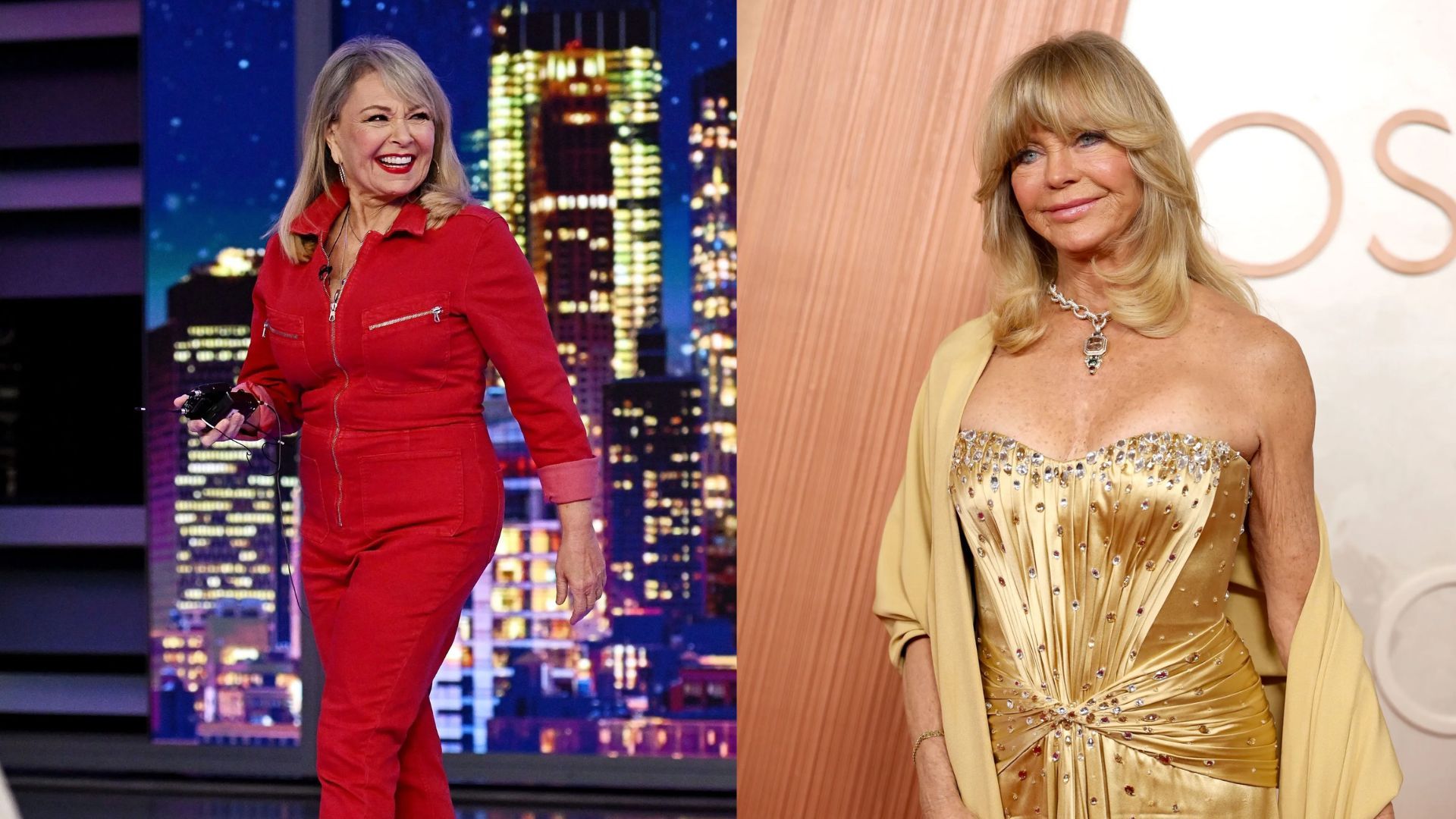 Roseanne Barr &amp; Goldie Hawn - Source: Photo by Steven Ferdman/Getty Images, Photo by Mike Coppola/Getty Images