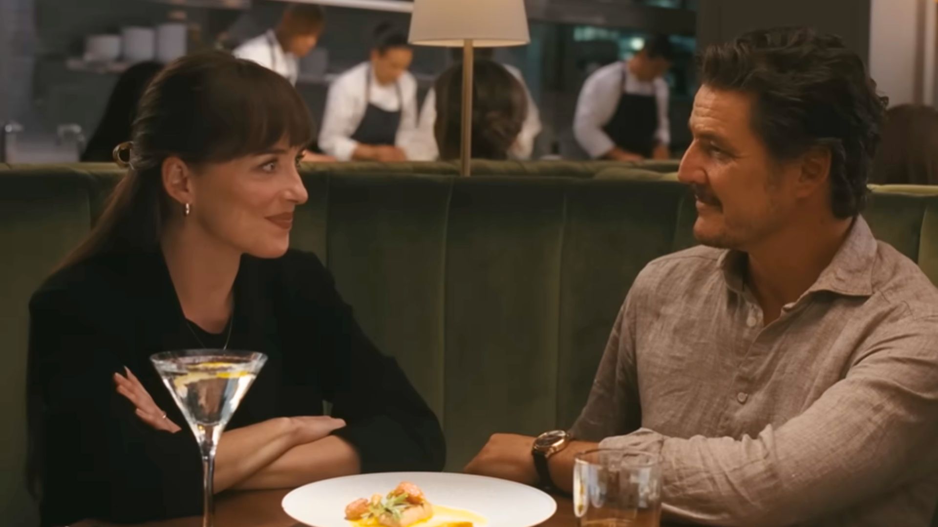Pedro Pascal and Dakota Johnson in Materialists (Image via A24)