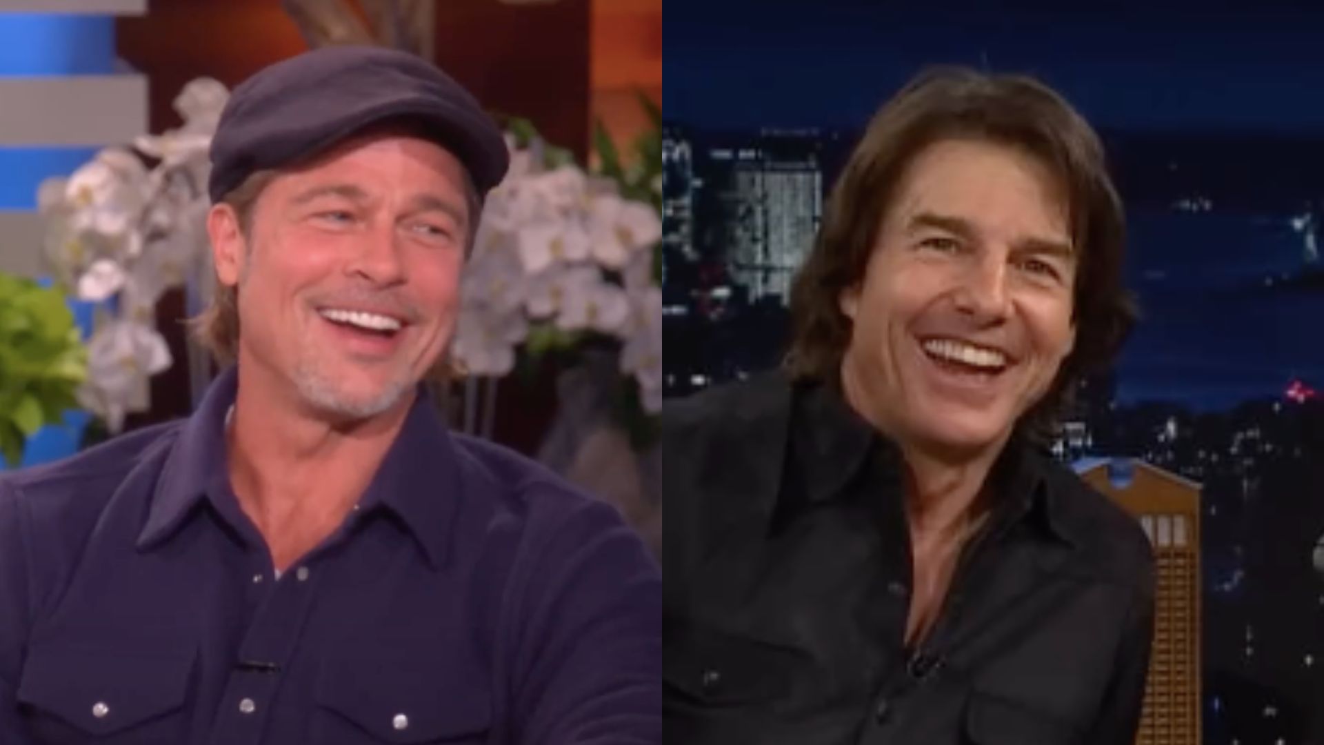 This is a collage of the images of Brad Pitt (left) and Tom Cruise (right)