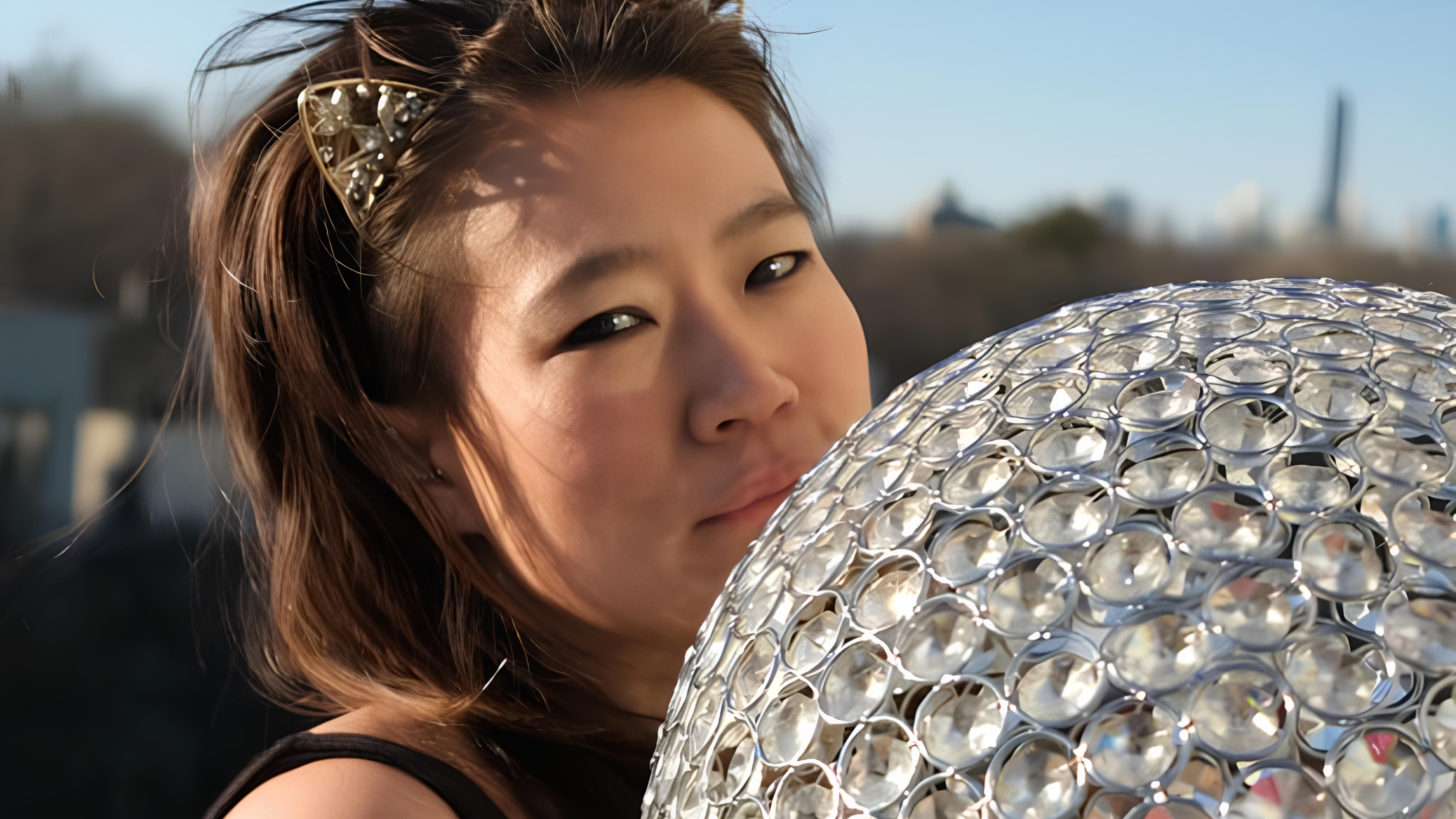 Diana Oh posing with a disco ball - Source: X / @dtlawson