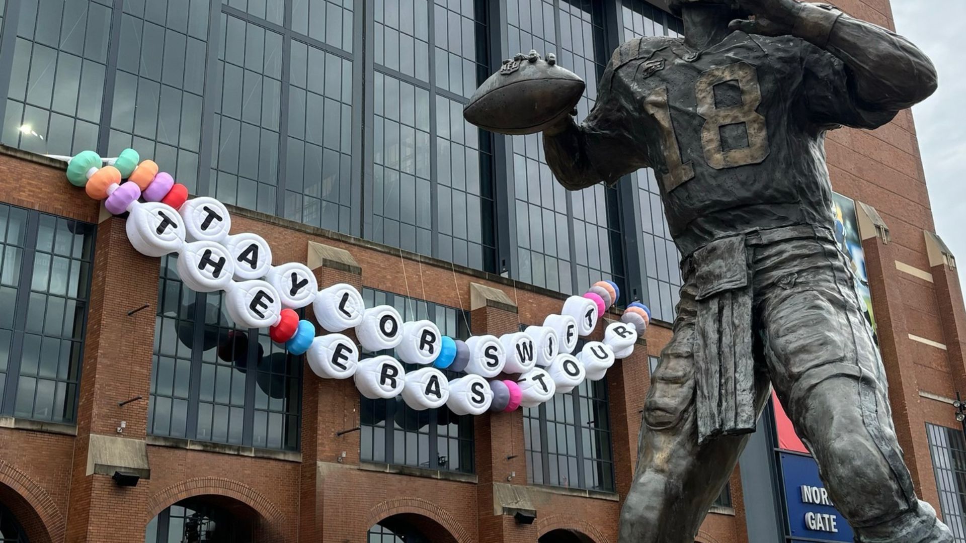 Taylor Swift Eras Tour giant bracelet outside Lucas Oil Stadium (Image via Instagram)