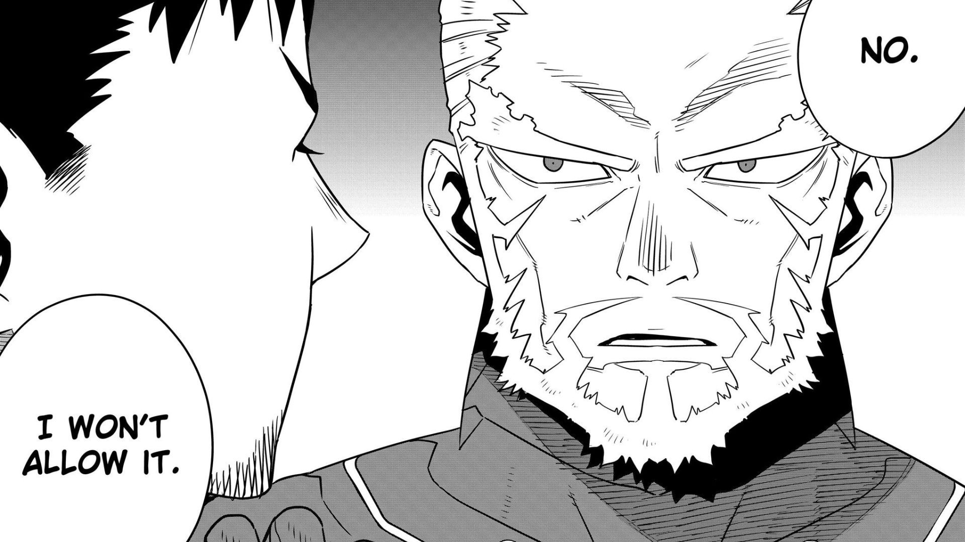 Isao and Kafka as seen in Kaiju No. 8 chapter 128 