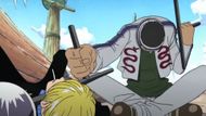 Gin pinned down Sanji during their first clash (Image Source: Toei Animation)