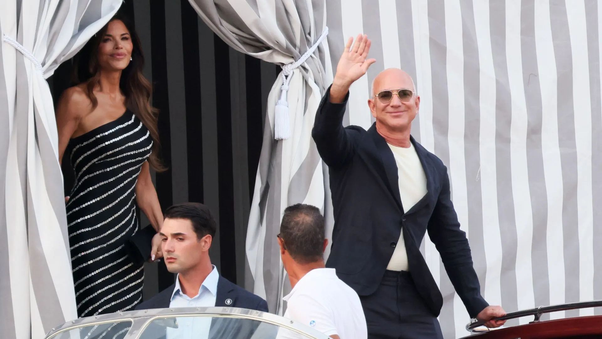 Jeff Bezos and Lauren Sanchez ahead of their wedding (Getty via Soap Central CMS - Resized on Canva)