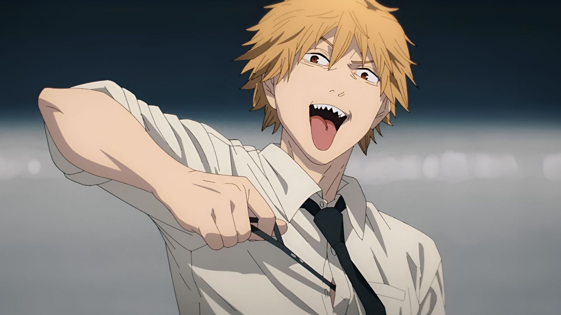 Denji taunting Katana Man as seen in anime 