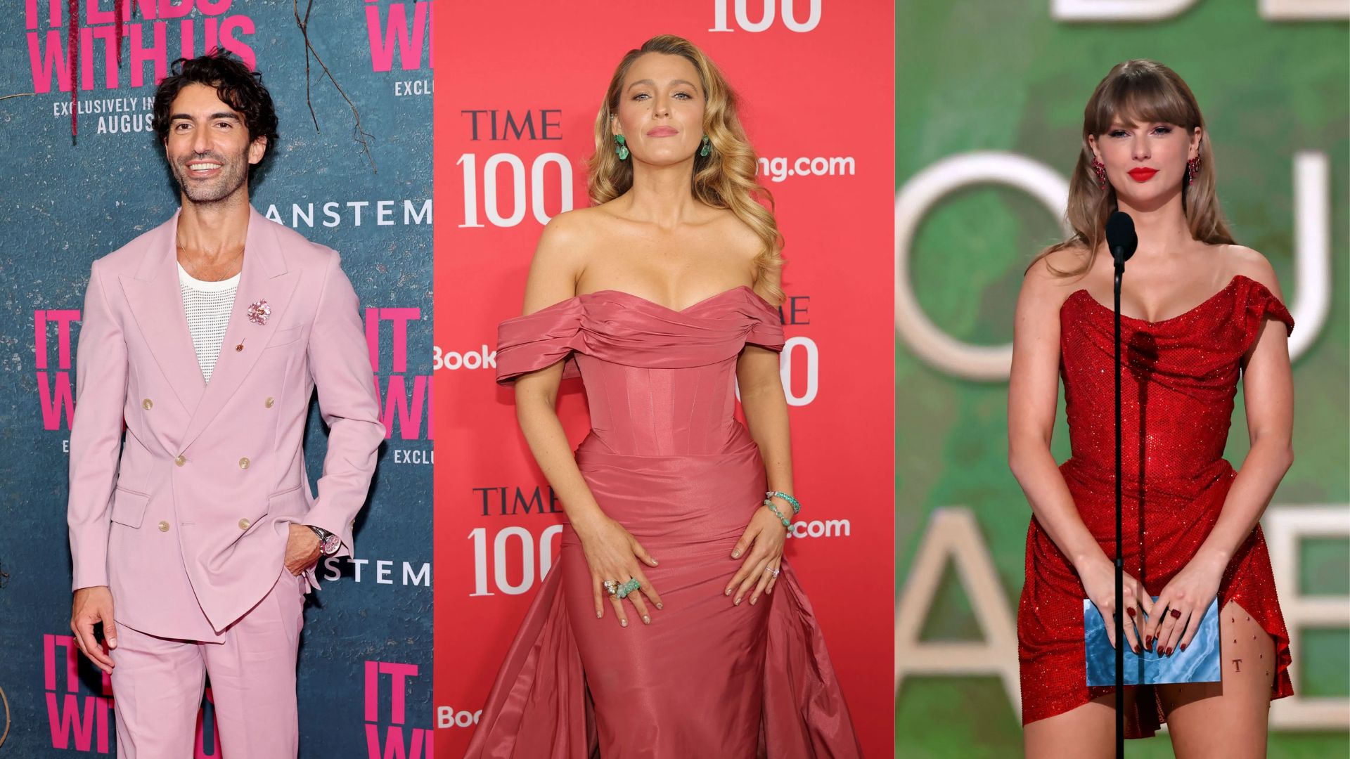 Justin Baldoni, Blake Lively and Taylor Swift (Images via Getty)