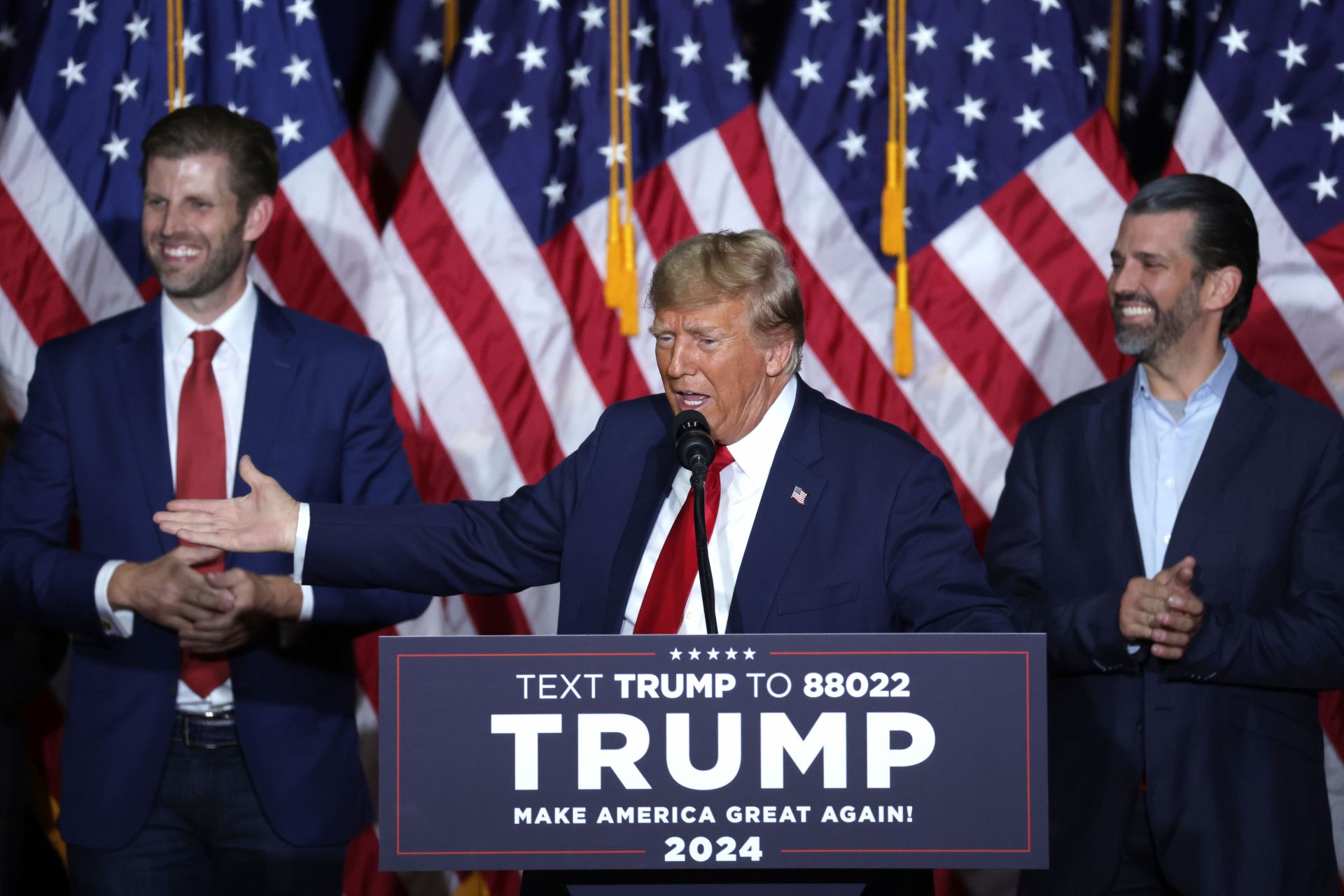 Former President Trump Holds Iowa Caucus Night Event In Des Moines - Source: Getty