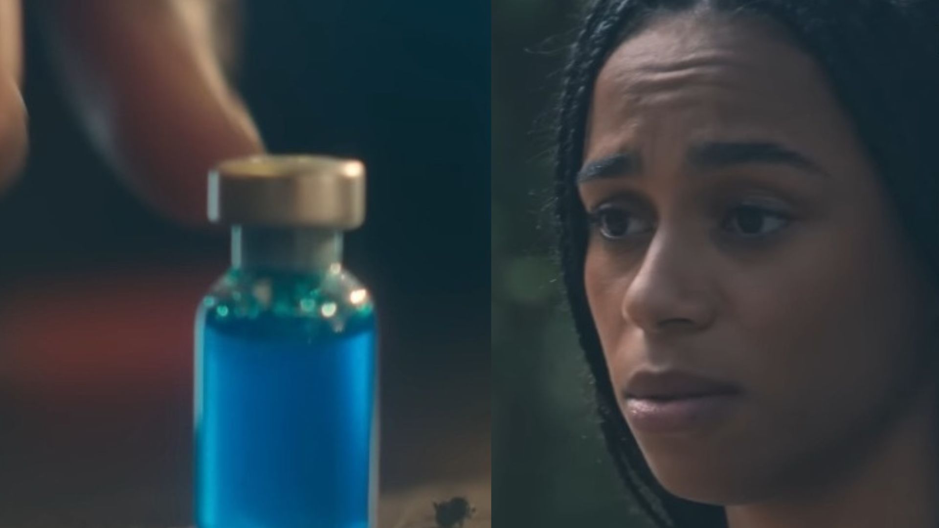 Zoe hands a blue vial to the anti-doping authorities in the Olympo Season 1 finale (Images Via YouTube/@Netflix)