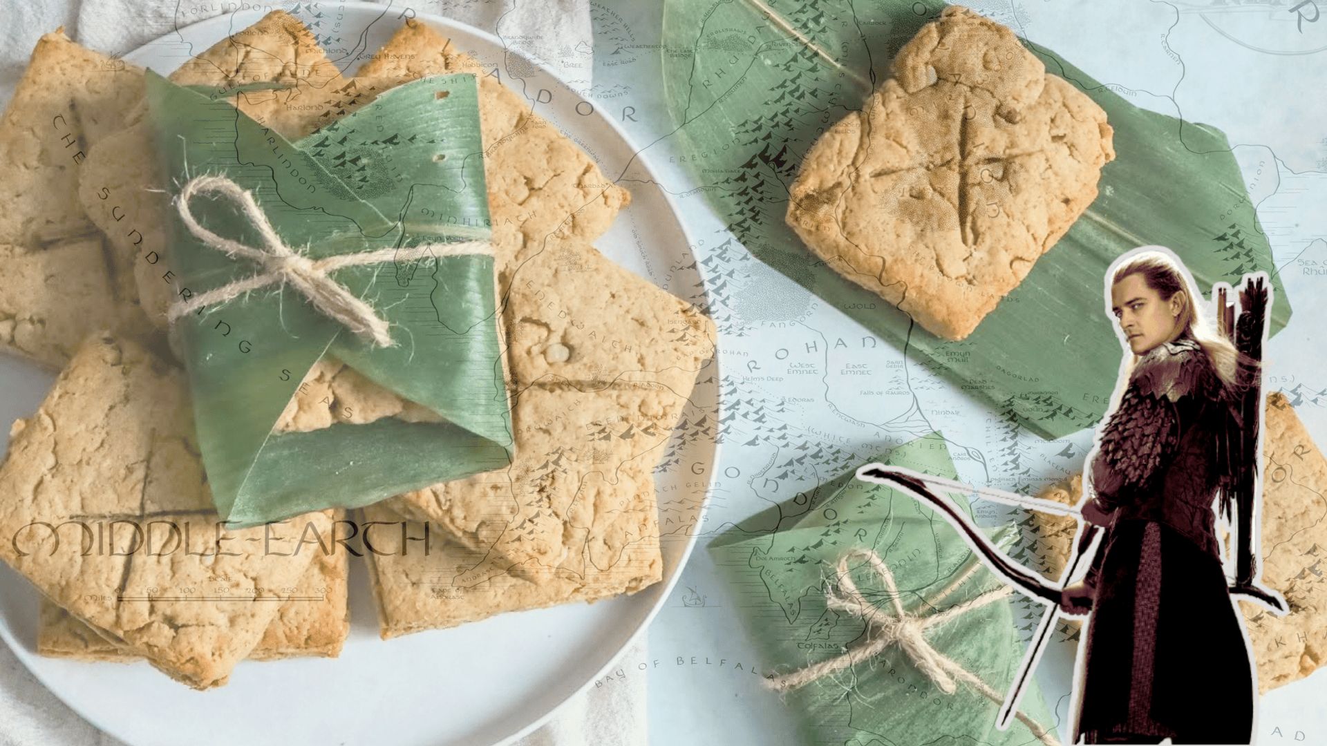 Lembas + Legolas + Map of the Middle-Earth | Images via: Original Recipes by Tasting Table/Warner | Collage by: Beatrix Kondo of Soap Central