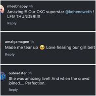 Fans react as Kristin sings the national anthem (Image via Instagram/@kchenoweth)