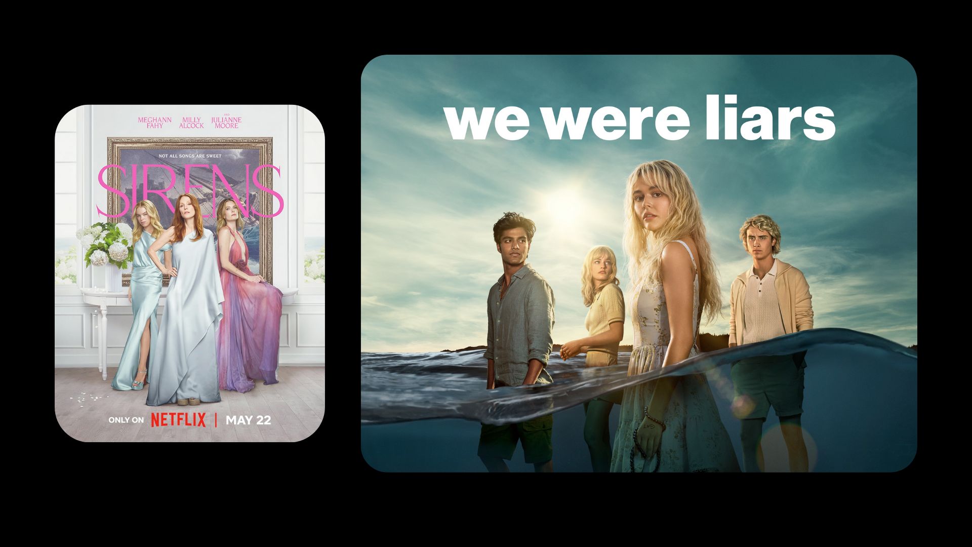Promotional photos for Sireans and We Were Liars | Images via: Netflix/Prime Video | Collage by: Beatrix Kondo of Soap Central
