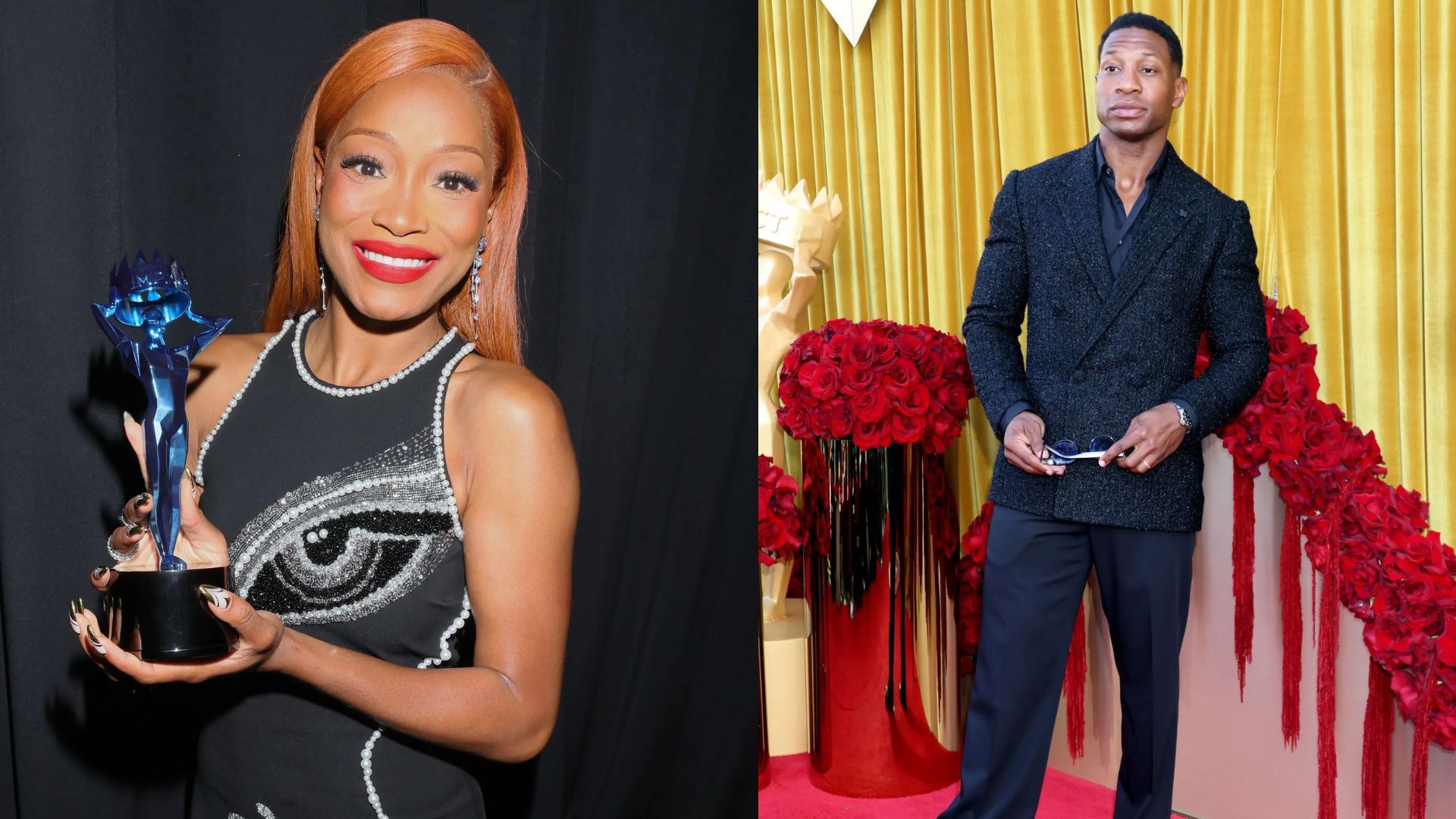 Keke Palmer &amp; Jonathan Majors - Source: Photo by Arnold Turner/Getty Images for Jason Lee/Hollywood Unlocked Impact Awards, Photo by Arnold Turner/Getty Images for Jason Lee/Hollywood Unlocked Impact Awards