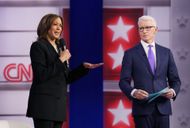 Kamala Harris and Anderson Cooper during CNN Town Hall (Image via Getty)
