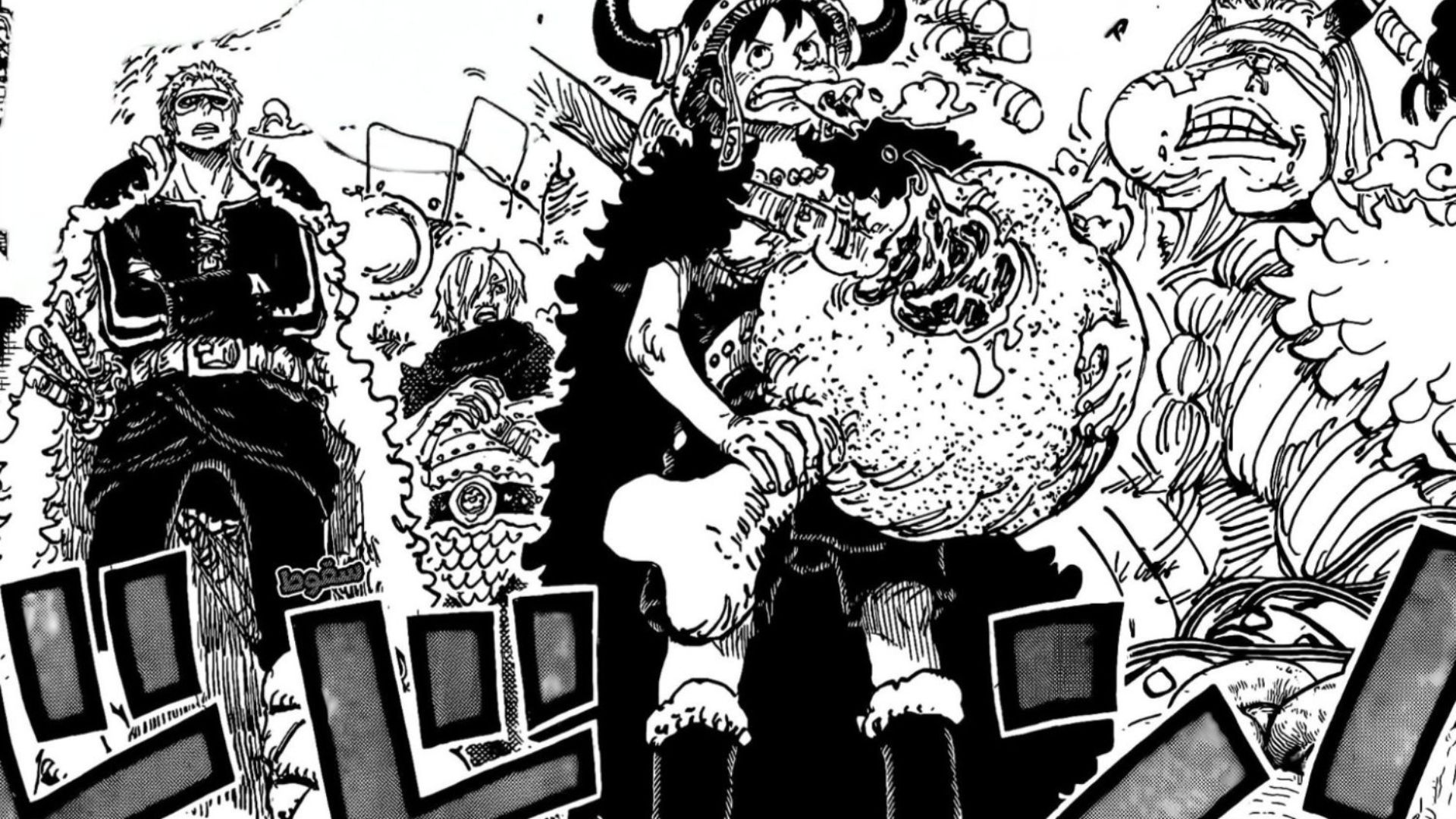 Luffy, Loki, and Zoro as seen in One Piece chapter 1151 