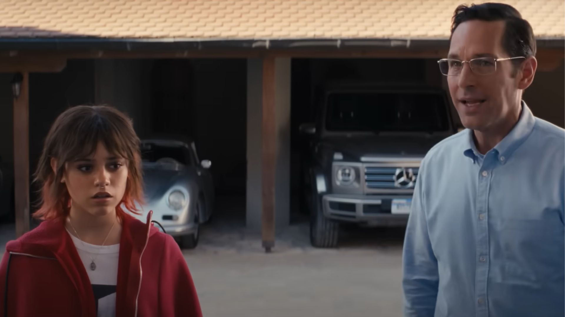 Jenna Ortega and Paul Rudd in Death of a Unicorn