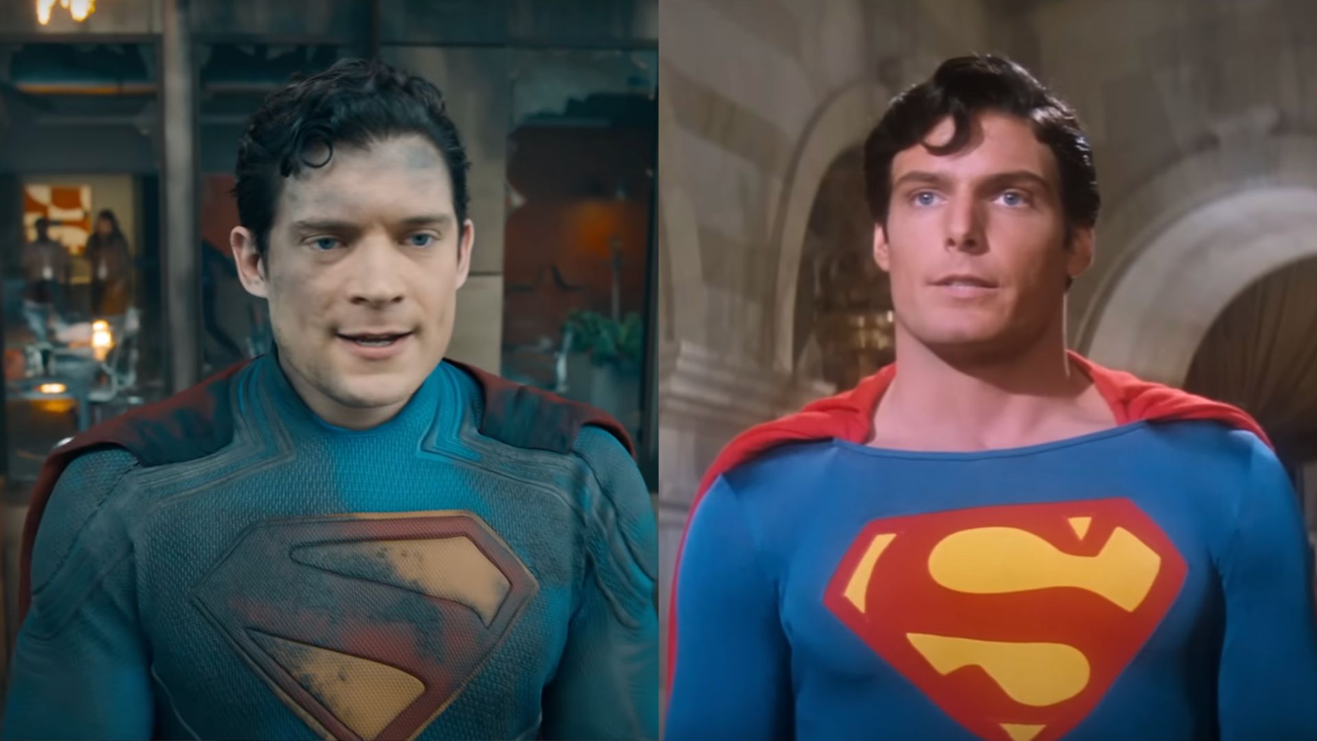 David Corenswet and Christopher Reeve as Superman (Image via YouTube/DC)