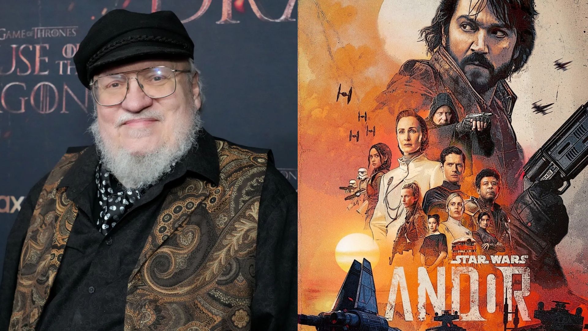 George R. R. Martin and poster for Andor | Image via Disney+