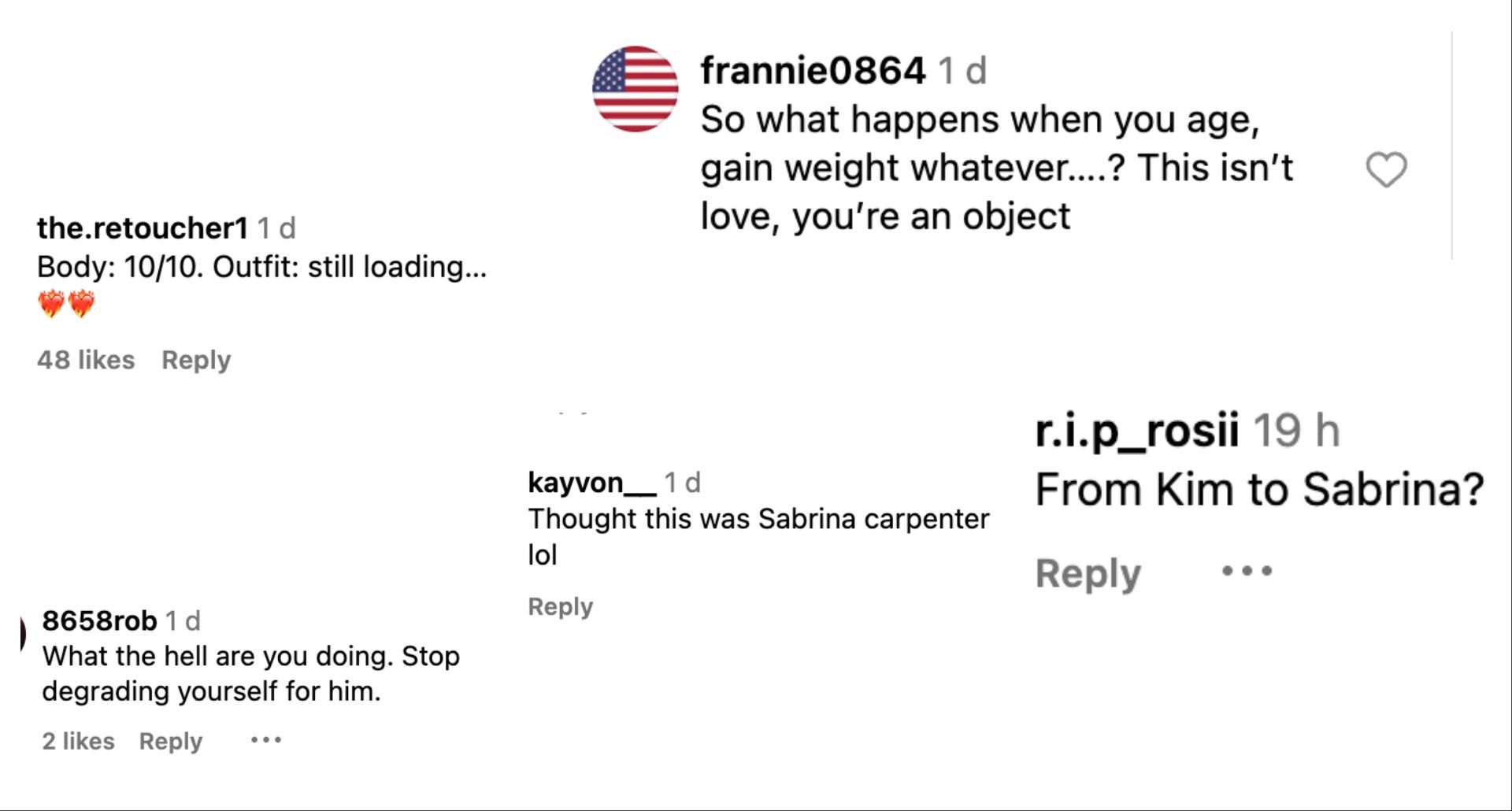 Users shared their comments on Bianca&#039;s post (Image via Instagram/biancacensori)