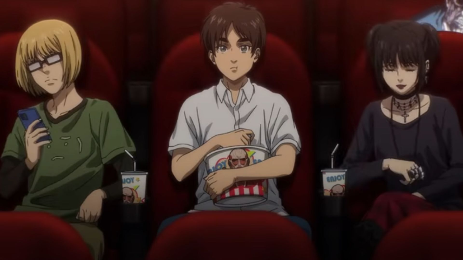 Eren, Mikasa, and Armin as seen during the post-credit scene (Image Source: MAPPA Studio)