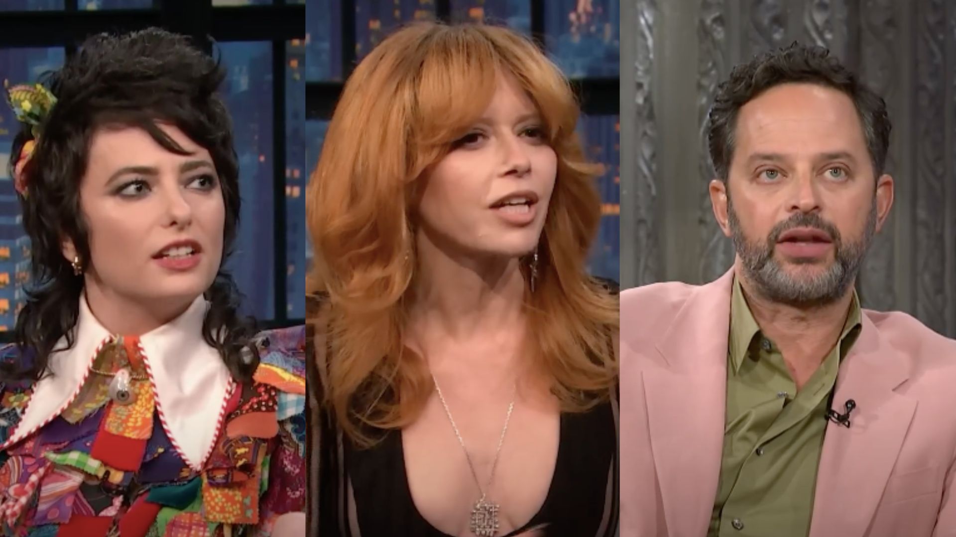 This is a collage of the images of the Roommates stars featuring Sarah Sherman, Natasha Lyonne and Nick Kroll (left to right)